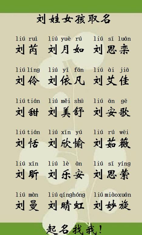 女孩名字姓刘叫什么好
